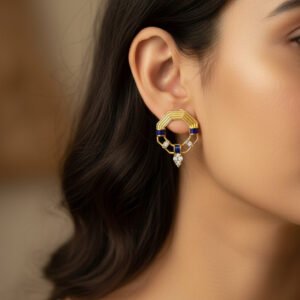 Geometrik Şekilli Lacivert Detaylı Küpe