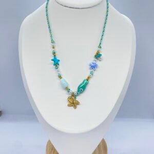 İp-Deniz yıldızı uçlu, taşlı Kolye