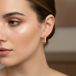 Ortası Zirkon Yanları Bordo Taşlı Küpe