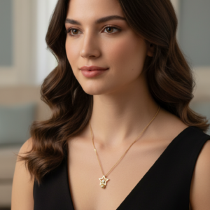 İnce Yıldızlı Ortası Zirkon Taşlı Kolye